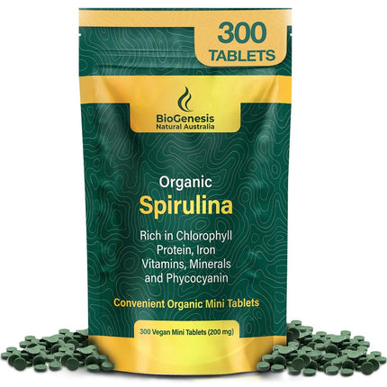 BioGenesis Organic Spirulina Mini Tablets – 300 Co