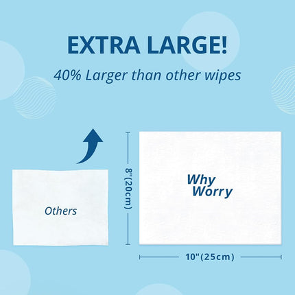 WhyWorry Flushable Wipes for Adults, Extra Large 20x25cm Flushable Toilet Wipes with Chamomile & Vitamin E, Moist Toilet Tissue, 100% Plant-Based, Biodegradable, Hypoallergenic, Sea Incense, 384 Count