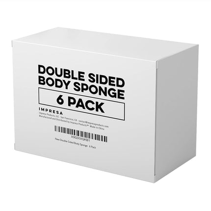 IMPRESA 6 Pack Double Sided Body Sponge for Daily Deep Cleansing and Regular Exfoliating - Double Sided Buff Puff Style Exfoliating Pads Puf for Removing Dead Skin & Dirt - All Skin Types