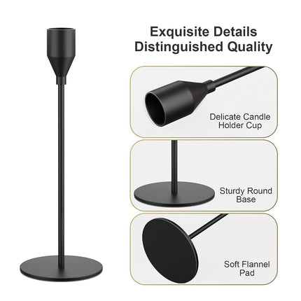 Matte Black Candle Holders for Taper Candles, Set of 6 Tall Metal Decorative Candlestick Holders for 3/4 inch Thick Candle,Table Mantel Centerpiece for Wedding, Dinning, Party, Anniversary