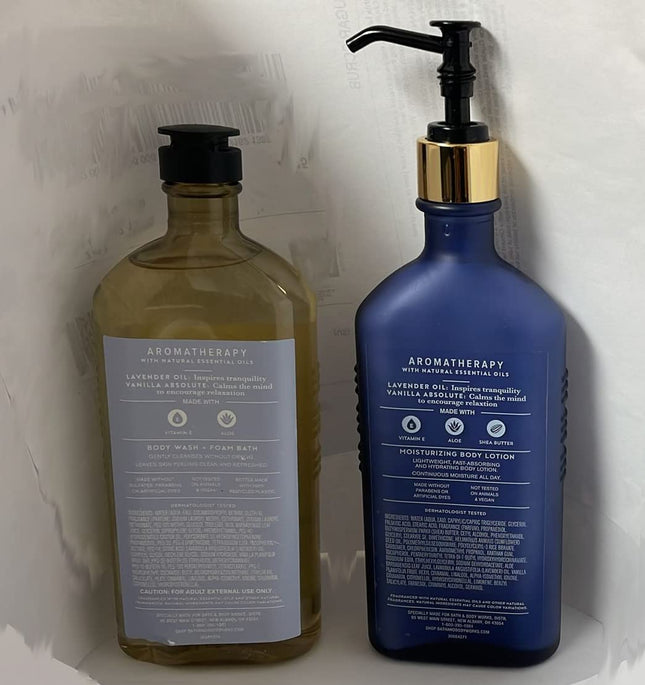 Bath and Body Works Aromaterapia Alivio del Estrés Lavanda Vainilla Gel de Baño y Espuma de 10 oz y Loción Corporal de 6.5 oz (Lavanda Vainilla) de Bath & Body Works