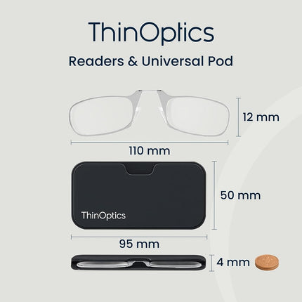 ThinOptics Folding Reading Glasses 1.50, Clear, Case, for Men and Women
