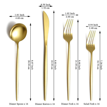 Evanda Gold Cutlery Set 64-Piece Service for 16 People, Titanium Gold-Plated Stainless Steel Cutlery Set, Knife Forks Spoons Cutlery Set for Wedding, Parties, Birthday, WCAU, Dishwasher Safe