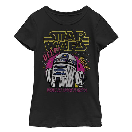 STAR WARS Girls' R2D2 T-Shirt, Black//Red, L