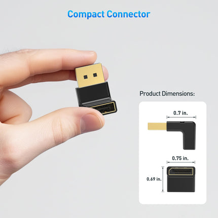 Adaptador DisplayPort 1.4 de ángulo recto 4K@240Hz Cable Matters, adaptador DisplayPort de 90 grados 8K, negro