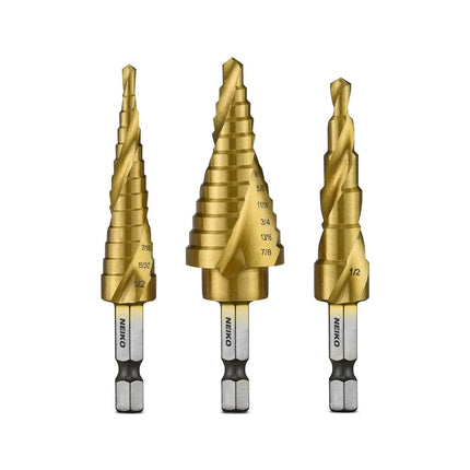 NEIKO 10181A Step Drill Bit Set, 3 Piece, Spiral G