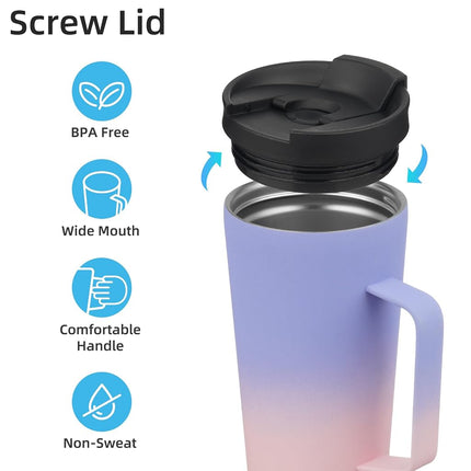Konokyo Insulated Tumbler with Handle and Straw, 22 OZ Travel Coffee Mug Stainless Steel Cup Metal Water Bottle,Pastel Sunset
