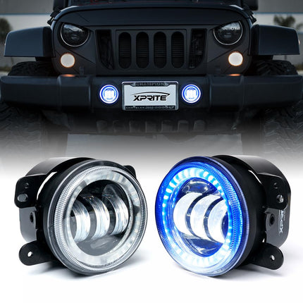 4 Inch 60W LED Fog Light w/Blue Halo DRL Compatibl
