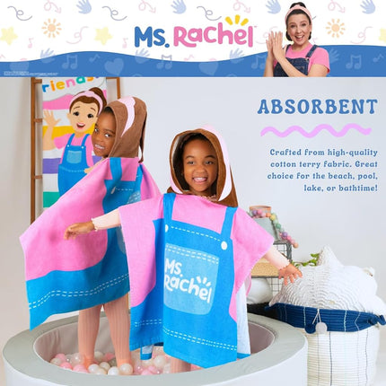 Franco Ms. Rachel Kids Beach/Pool/Bath/Camping Hooded Towel Poncho 24" X 22", Absorbent Cotton Cover up, (Officially Licensed Product)