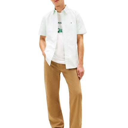 Tommy Hilfiger Men's Heritage Oxford Gingham Regular Short Sleeve Shirts, Opal Green/Check Small