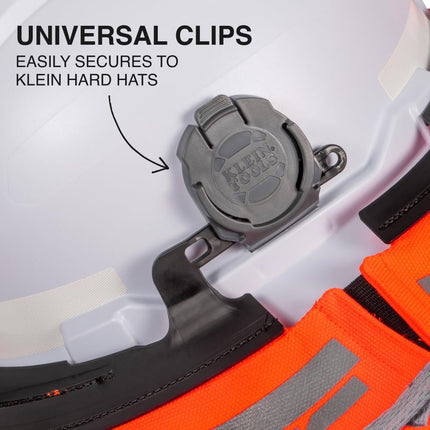 Klein Tools 03010 Sombrero de ala ancha para el sol para hombre con protección para el cuello, accesorio para casco, protección UPF 50+, tela de alta visibilidad 1200d, clips universales