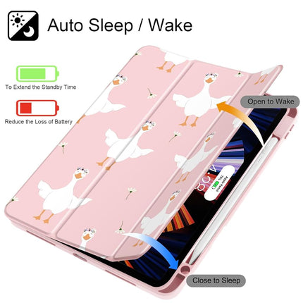 May Chen for iPad Pro 13 Inch Case M5 2025 / M4 2024, Built Pencil Holder & Clear Transparent Print Back Shell Slim Stand Shockproof Tablet Cover, Auto Wake/Sleep, Goose Flower