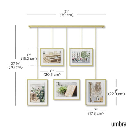 Umbra Exhibit Picture Frame Set, Adjustable Wall Mount, Set of 5, Brass