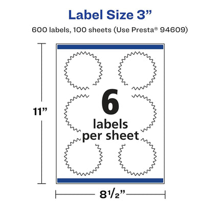 Avery Glossy Clear Starburst Labels with Sure Feed, 3", 600 Glossy Clear Labels, Print-to-The-Edge, Laser/Inkjet Printable Labels