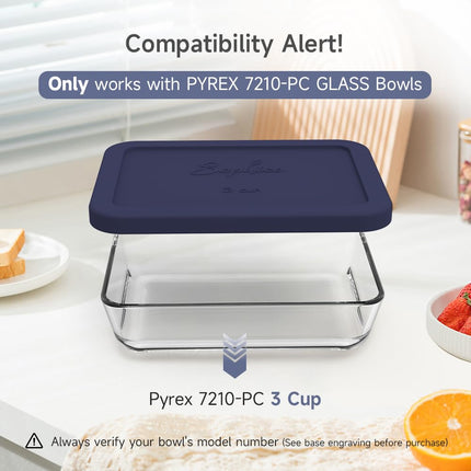 Sophico 3 Cup Rectangle Silicone Storage Cover Lids Replacement for Pyrex 7210-PC Glass Bowls, Container not Included (NAVY BLUE, 2 Pack)