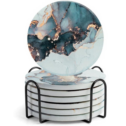 Ceramic Absorbent Coasters Set of 6 with Holder, M
