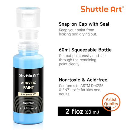 Shuttle Art 36 Colours Acrylic Paints, 2oz/60ml Bottles, Rich Pigmented