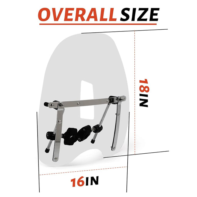 ECOTRIC 18"x16" Clear Universal Windshield Compatible with Harley Davidson