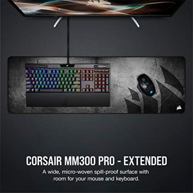 Corsair MM300 PRO Premium Spill-Proof, Stain-Resistant Cloth Gaming Mouse Pad (93 x 30 cm Surface, Micro-Weave Fabric, 3 mm Thick Plush Rubber, Durable Anti-Fray Edges) Extended, Black/Grey