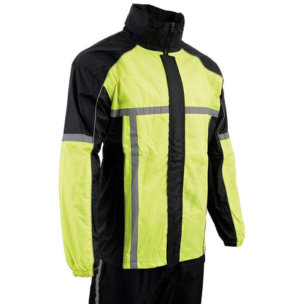 Milwaukee Leather MPM9510 Men's Black and Neon Green Motorcycle Water Resistant Rain Suit w/Hi-Vis Reflective Tape - Medium