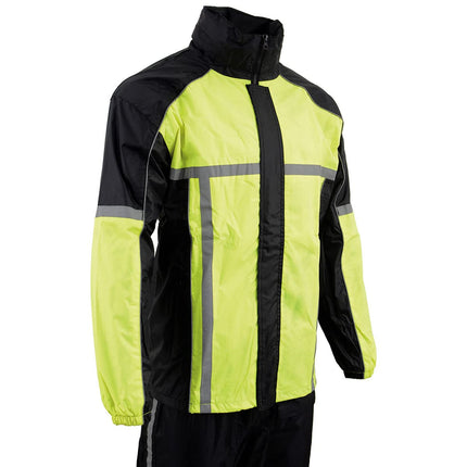 Milwaukee Leather MPM9510 Men's Black and Neon Green Motorcycle Water Resistant Rain Suit w/Hi-Vis Reflective Tape - 2X-Large