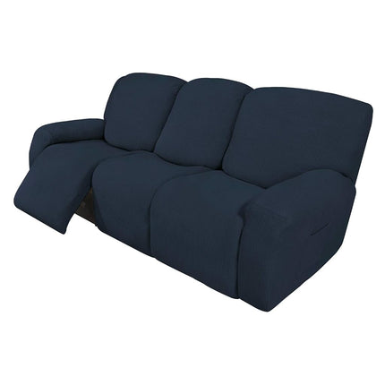 Housses de canapé relax extensibles 8 pièces, housse de canapé de protection de meubles souple avec élastique en bas pour enfants, tissu jacquard élasthanne à petits carreaux, bleu foncé