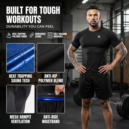 Kewlioo Sauna Shirt for Men - Heat Trapping Sweat Vest, Sauna Suit For Men, Compression Workout Sweat Suit for Gym, Workouts, Black, XL