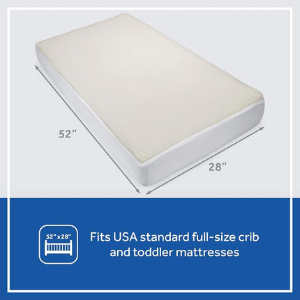 Sealy Cubrecolchón Impermeable y Refrescante de Algodón Orgánico, Ajustable para Cama de Niño Pequeño y Cuna de Bebé, Silencioso, Lavable a Máquina y Apto para Secadora, 52" x 28" - Blanco