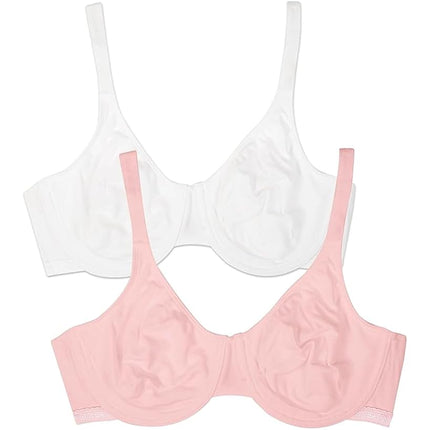 Sujetador con aros sin forro Fruit of the Loom para mujer (paquete de 2), cobertura completa, rosa agridulce/blanco, 42DD