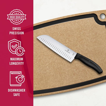 Victorinox Swiss Classic Fluted Wide Blade Santoku Knife, Black, 6.8523.17B