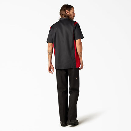 Chemise de travail Dickies deux tons à manches courtes pour homme, Noir, Rouge anglais, TP