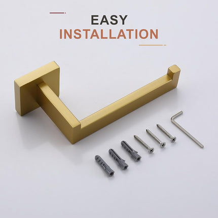 TASTOS Toilet Paper Holder Brushed Gold, Toilet Tissue Roll Holders Dispenser and Hangers Wall Mounted for Bathroom & Kitchen, Stainless Steel Modern Square Style 2 Pack