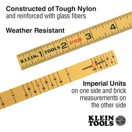 Klein Tools 91163B Folding Ruler, 6-Foot, Fiberglass, Brick Scale, Outside Reading, 1/16-Inch Graduation, Ideal for Woodworking, Metalworking, and DIY Projects