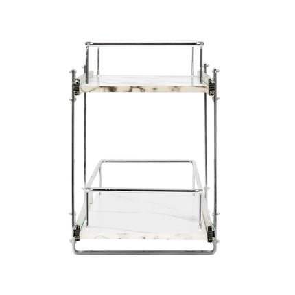 Household Essentials Glidez, organiseur de rangement coulissant à 2 niveaux en acier chromé et faux marbre, 28,5 cm de large, blanc et chrome