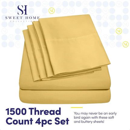 Sweet Home Collection Size Bed Sheets - 4 Piece 1500 Thread Count Fine Brushed Microfiber Deep Pocket Sheet Set Bedding - 2 Extra Pillow Cases, Great Value, Twin, Yellow