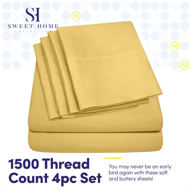 Juego de sábanas Sweet Home Collection tamaño estándar – 4 piezas de microfibra cepillada fina de 1500 hilos, bolsillos profundos, con 2 fundas de almohada adicionales, excelente relación calidad-precio, individual, amarillo
