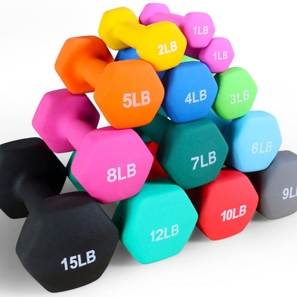 Fitvids Neoprene Dumbbell Hand Weights, Anti-Slip, Anti-roll, Hex Shape Colorful, 7-Pound, Pair