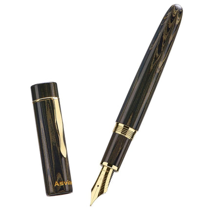Asvine C2000 Germany Cumberland Ebonite Fountain Pen #8 Medium Nib, Large Handcraft Pen with Converter Pen Box Collection Set- Brown
