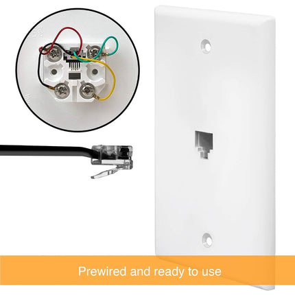 ENERLITES RJ11 Placa de pared con conector telefónico de 1 unidad, tamaño estándar, blanco, 6 posiciones 4 conductores, puerto único, soporte de 2 líneas 6611-W, blanco