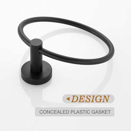 USHOWER Matte Black Towel Ring, Hand Towel Holder for Bathroom, Durable 304 Stainless Steel, Modern Style