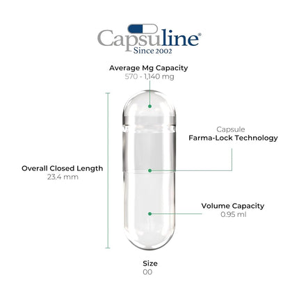 Capsuline - Size 00 Clear Empty Gelatin Capsules - 5000 Count - Manufactured in North & South America - Kosher & Halal Certified - Pill Capsules