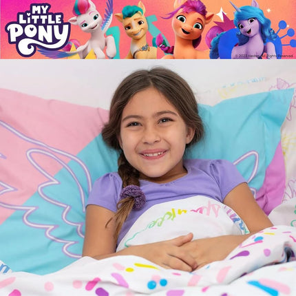 Juego de ropa de cama de algodón orgánico supersuave My Little Pony Unicorn de Franco con funda de edredón y funda de almohada, tamaño doble de 2 piezas (producto con licencia oficial)