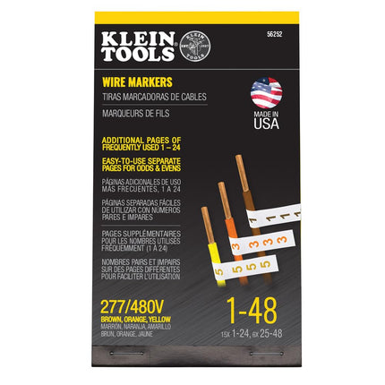 Klein Tools 56252 Wire Marker Book, 277/480V 3 Phase 1-48