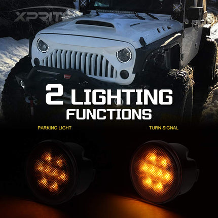 Xprite Amber LED Front Turn Signal Light Assembly with Smoke Lens for 2007-2018 Jeep Wrangler JK & Wrangler Unlimited JKU