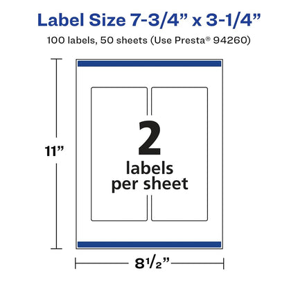 Avery Glossy White Rectangle Labels with Sure Feed, 7.75" x 3.25", 100 Glossy White Labels, Print-to-The-Edge, Permanent Label Adhesive, Laser/Inkjet Printable Labels
