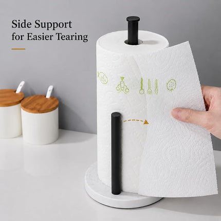 Matte Black Paper Towel Holder,Stainless Steel Paper Towel Holder for Kitchen Roll Organize, Standard or Jumbo-Sized Roll Paper, Countertop Roll Dispenser with Marble Base