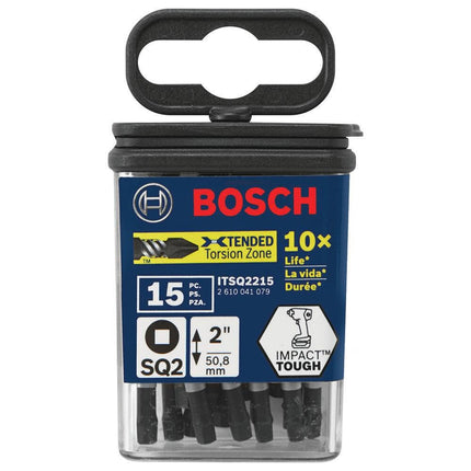 BOSCH ITSQ2215 15-Pack 2 in. Square #2 Impact Tough Screwdriving Power Bits