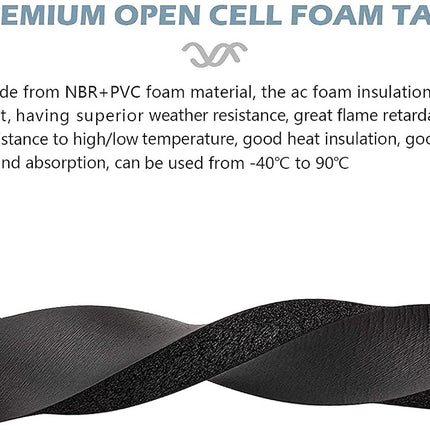 NBR-PVC Foam Window AC Insulation Strip, 2 X 1 Inch High Resilience Weather Seal Roll with Non-Viscous Design (6.5 Feet Long)
