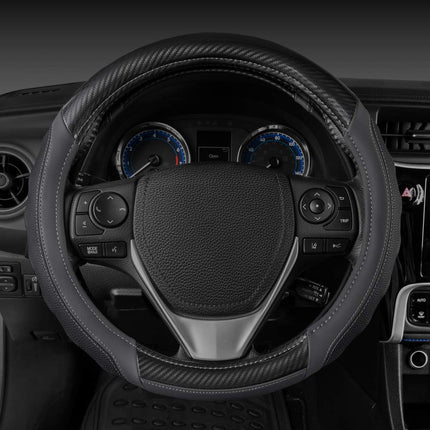 Motor Trend SW-812 Gray Ultra Sport Pebbled Leather Steering Wheel Cover with Carbon Fiber Detail-Universal Fit for Standard Sizes 14.5 to 15.5 inches Black