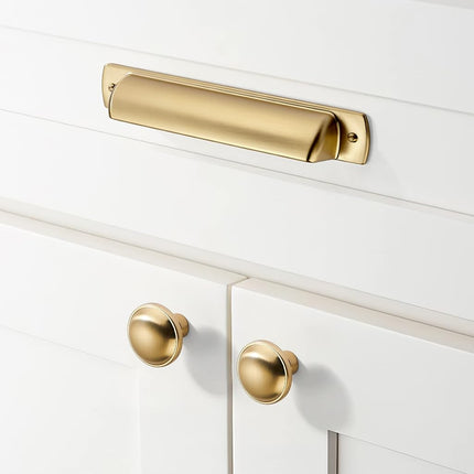 khtumeware 10 Pack 5"(128mm) Champagne Bronze Drawer Pulls Cabinet Bin Cup Pulls Kitchen Hardware Satin Brass Cabinet Handles Drawer Handles Knobs